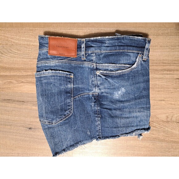 Zara Women's Blue Denim Shorts Medium Wash Distressed Frayed Size 4 - Picture 3 of 12